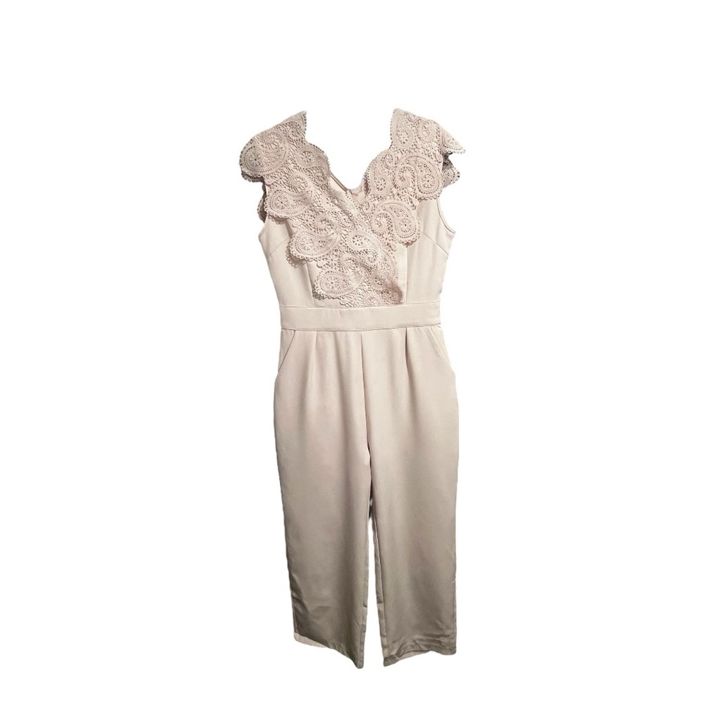 SHEIN Mulvari Contrast Lace Scallop Trim Jumpsuit